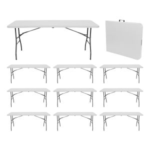 Megapack 10 mesas plegables portátiles resina 240cm blanco 7house
