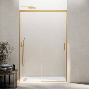 Mampara frontal basic fijo + corredera transparente oro 105 cm