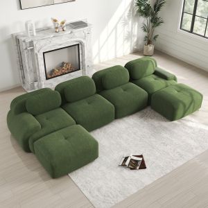 Sofá modular en u de pana verde sin montaje y diseño ergonómico