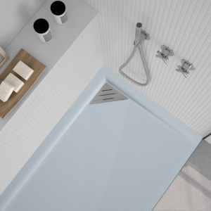 Plato de ducha resina trinity gris  70x170 cm rejilla inox a la izquierda