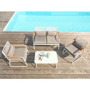 Conjunto de jardín con mesa 4 plazas pomonte metal blanco