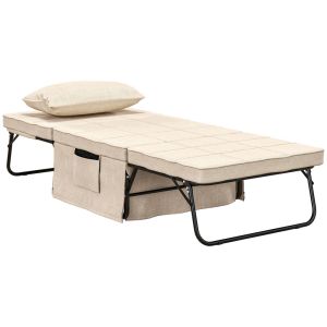 Sillón cama 75x80x74 cm lino sintético, acero color beige Homcom