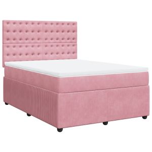 vidaXL cama box spring con colchón terciopelo rosa 140x200 cm