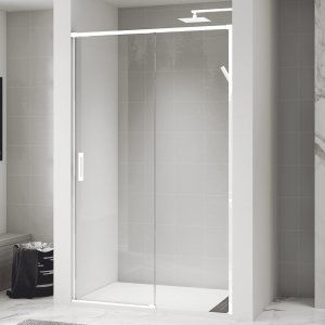 Mampara ducha frontal 1 puerta 1 fijo corredera| blanco 135 cm