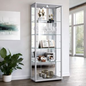 K-möbel vitrina cristal plateado 176x67x33 cm, espejo, LED, cerradura