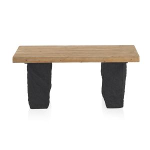 Mesa de centro de abeto y base de poliresina mgo, 110x60x45cm