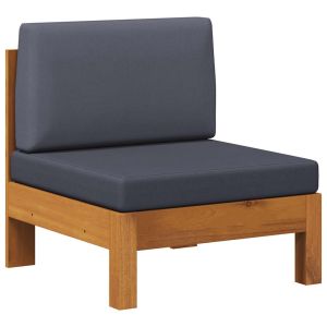 vidaXL sofá central de madera de acacia con cojines gris oscuro