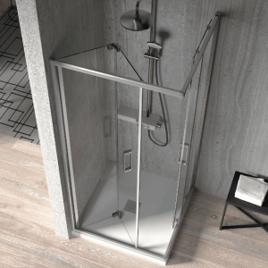 Mampara esquina puerta plegable 65  cm + puerta corredera 70 cm s300