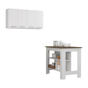 Conjunto caLEDon de cocina, isla de cocina + módulo superior de pared
