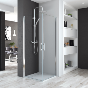 Mampara ducha 2 puertas abatibles 70 + 75cm transparente cromo