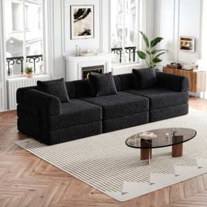 Sofá cama individual chenilla negro 1 plaza con almacenaje reposabrazos
