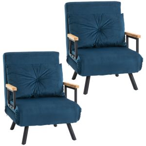 Sofás cama individuale 63x73x81 cm acero, terciopelo color azul Homcom