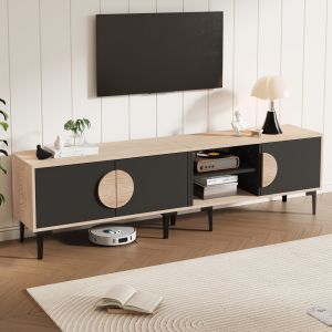 Mueble de tv para salón 3 puertas roble y negro 49x180x35cm