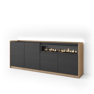 Aparador para salón, 207x37x80cm, chimenea eléctrica, LED rf4918