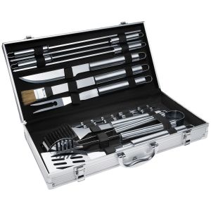 Cubertería para barbacoas de acero inoxidable 18 piezas y estuche gris