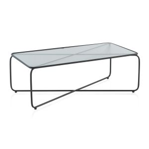 Mesa de centro de metal con tapa de cristal, 110x56x38cm
