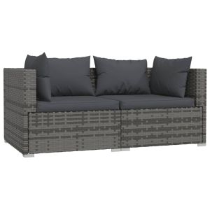 vidaXL sofá de 2 plazas con cojines ratán sintético gris