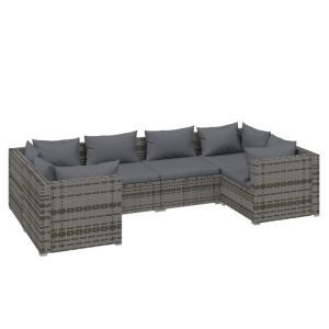 vidaXL set de sofás de jardín 6 piezas y cojines ratán sintético gris