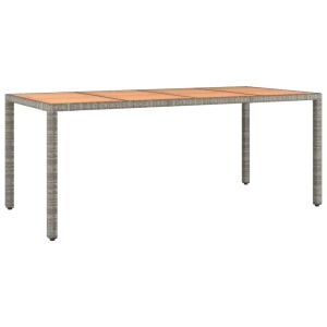 vidaXL mesa de jardín ratán pe gris y superficie madera maciza acacia