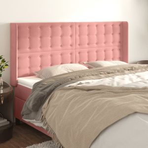 Cabecero con orejas de terciopelo rosa 183x16x118/128 cm eso7106