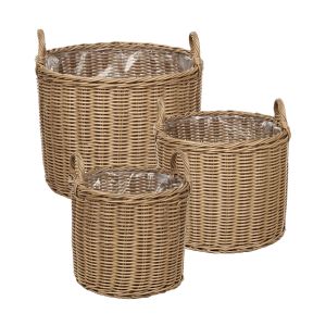 Conjunto de 3 macetas de mimbre pendula 33/37/45 cm ratán sintético natural