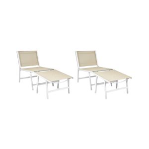 Conjunto de 2 sillas de jardín marceddi con reposapiés metal blanco/beige