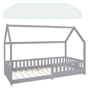 Cama infantil 90x200 cm gris claro con colchón h:16cm ml-design