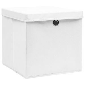 vidaXL cajas de almacenaje con tapas 10 uds blanco 28x28x28 cm