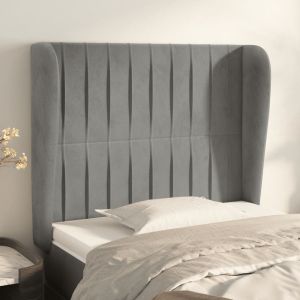 Cabecero con orejas de terciopelo gris claro 103x23x118/128 cm eso8039