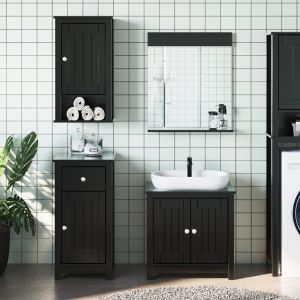 Juego de muebles de baño berg 3 pzas madera maciza pino negro(sin lavabo)