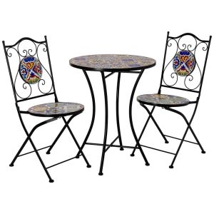 Conjunto de mesa y 2 sillas de metal azul 60x60x75h cm, 38x46x90h cm