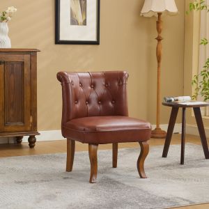 Silla de comedor cuero marrón con patas de madera