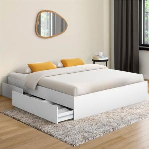Estructura de cama blanca con 4 cajones - 140 x 190 cm