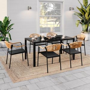 Conjunto de jardín de acero negro con 6 sillas - 150 cm