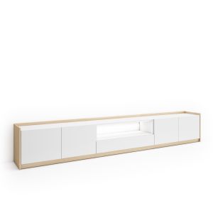 Mueble tv, 310x37x50cm, blanco y roble soft, LED rf4877