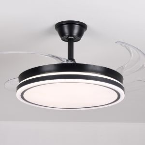 Ventilador de techo con luz volturno negro, 4 aspas retráctiles