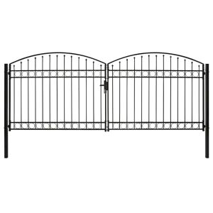vidaXL cancela de valla doble puerta con arco 400x175 cm acero negro