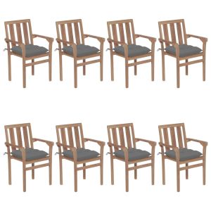 vidaXL sillas de jardín apilables 8 uds madera maciza teca con cojines