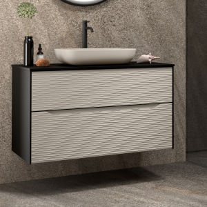 Mueble baño negro suspendido con lavabo negro | negro - blanco 80cm