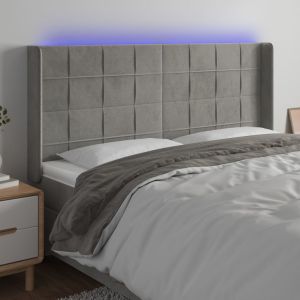 Cabecero con LED de terciopelo gris claro 183x16x118/128 cm eso7044