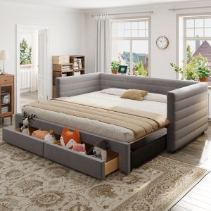 Cama nido 90/180x190cm con cajones y somier algodón y lino – color gris