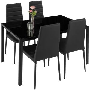 Tectake conjunto mesa comedor, 4 sillas cuero sintético, negro