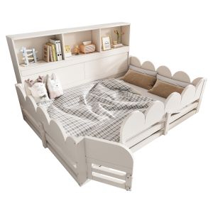 Cama 140x200 cm con barandilla y estantería integrada de madera