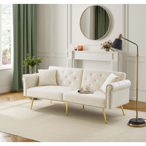Sofá cama 2 plazas 147x85cm con respaldo regulable terciopelo – beige