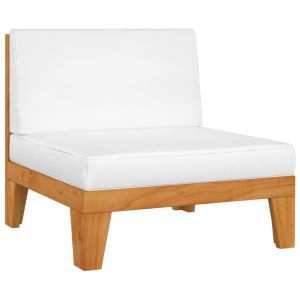 vidaXL sofá seccional central y cojines blanco crema madera de acacia