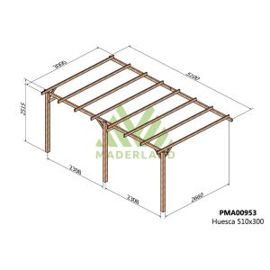 Pérgola de madera maciza adosada - huesca ad. 510x300cm (maderland)