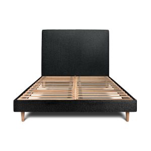Cama de 135x190 cm con cabecero tapizado - tejido rizado - negro