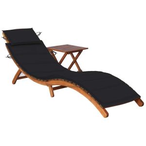 vidaXL tumbona de jardín con mesa y cojín madera maciza de acacia