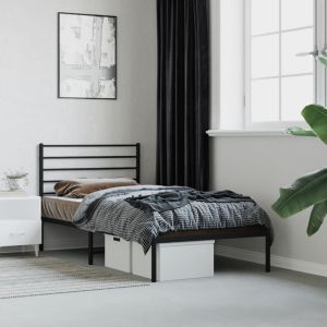 Cama sin colchón con cabecero metal negro 75x190 cm es9908