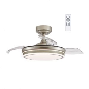 Ventilador de techo retráctil con luz LED perla mini 3 cct níquel ø91